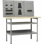 Etabli 120 cm avec 3 panneaux muraux atelier table de travail gris noir