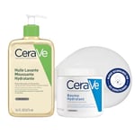 Lot de CeraVe Soins Corps Baume Hydratant 562ml | Crème Hydratante Corps, Visage à l'Acide Hyaluronique + CeraVe Huile de Douche Lavante à l'Acide Hyaluronique pour Peaux Normales à Très Sèches 473 ml