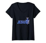 Womens Jesus is my King - Bible True Story - Jesus Happy V-Neck T-Shirt