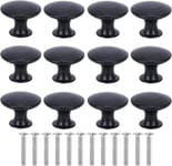 Lot de 12 boutons de porte Rond Bouton de Meuble Moderne Noir Tiroir de Porte Poignée 30mm avec vis Boutons de Placard Poignee de Meuble pour Chambre Cuisine Armoire Placard Tables