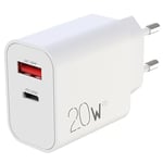 APM 20W Chargeur 2 Ports USB-C USB-A, Charge Rapide, Type-C PD 3.0, Blanc, Compatible avec iPhone 15 Pro 14 13 12 iPad Apple Watch AirPod Samsung Galaxy S23 S22 Z Fold Flip, 570350