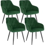 WOLTU Chaises Salle à Manger Lot de 4, Fauteuil Salon, Chaise Scandinave, Chaise de Cuisine en Velours, Assis Rembourré avec Accoudoirs et Dossier, Pieds en Métal, Vert Foncé, BH352dgn-4