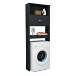 Beaux Meubles Pas Chers - Armoire de Buanderie Lave-Linge 2 Portes Noir 3 Niches l 75 h 175 p 22 cm