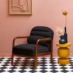 Fauteuil scandinave bois d'hévéa teinté noyer et tissu velours noir