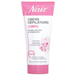 NAIR - Crème Dépilatoire Corps spécial Peaux Sèches & Sensibles, aux Extraits de Fleur de Cerisier & d'Huile de Riz, Formule Hydratante, Tube de 200ml et spatule