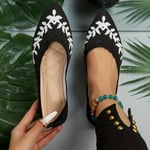 Platta skor med bladmönster för kvinnor, stickade slip-on-skor med spetsad tå, bekväma andningsbara balettskor Black CN245(EU38.5-39)