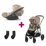 Cybex Pack Duo Poussette Gazelle S Châssis Taupe et Siège Almond Beige + adaptateurs coque Cloud T i-size tissus plus Cozy beige