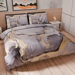 PETTI Artigiani Italiani - Housse de Couette Une Place et demie 200 x 200 cm, Parure de lit Microfibre avec Impression numérique + 1 taie d'oreiller 50 x 80 cm - Made in Italy - Marble Grisos