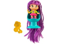 Pinypon, Figurine Cheveux Super Longs, Modèle Cheveux Violet, A coiffer et à Collectionner, 3 Accessoires et 1 Fauteuil de Coiffeur, Jouets pour Enfants à partir de 3 Ans, GIOCHI PREZIOSI, PNY322