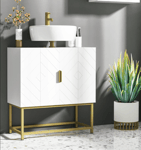 Under Sink Cabinet White Bathroom Cupboard Modern Metal Gold Storage Basin Doors