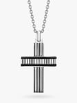 Hoxton London Men's Leather Ribbed Cross Pendant Necklace, Silver