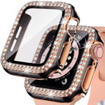 Bling Glass+ cover för Apple Watch Case 45mm 41mm 40mm 44mm 42mm 38mm Diamant stötfångare+skärmskydd iwatch series 7 9 8 5 6 SE B black ro B black ro B black rose 44mm Series 654 SE