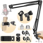 CAHAYA Microphone Stand Microphone Suspension Boom Scissor Arm Stand Adjustable 3/8" to 5/8" and 3/8" to 1/4" Screw Adapter Black, CY0260