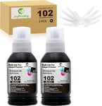 102 Lot de 2 recharges d'encre noire pour bouteilles d'encre Epson 102 compatibles avec Epson EcoTank ET-2750 ET-2700 ET-2751 ET-2756 ET-3700 ET-3750 ET-3850 ET-4850 ET-4750 ET-15000 ET-48