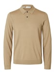 Selected Homme Slhtray Ls Knit Merino Polo Noos Beige