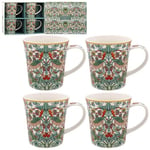 Lesser & Pavey William Morris White Strawberry Thief Lovely Floral Design Ceramic Mug - Set of 2 or 4 Matching Mugs with Gift Box (4)