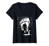 Womens Bigfoot Christmas Loch Ness Santa Hat Lights Snowflakes Xmas V-Neck T-Shirt