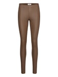 Objbelle Mw Coated Leggings Noos Bottoms Trousers Leather Leggings-Byxor Brown Object