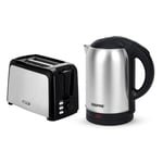 Geepas 2 Slice Bread Toaster & 1.8L Electric Kettle Kitchen Combo Set | 750W Toaster, 7 Level Browning Control, Defrost, Reheat & Cancel Function | 1800W Stainless Steel Cordless Jug Kettle