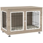 PawHut Cage pour Chien Meuble Cage Chien Interieur Table d'appoint Multi-usages avec Double Porte et Coussin - Niche pour Chien Moyenne et Grande Taille - 90 x 58 x 65 cm, Aspect Noyer