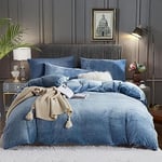 Luofanfei Housse de Couette Hiver 240x260 Bleu Chaude Flanelle Toucher Cashmere Polaire Parure de Lit en Velours Doux avec Fermeture Éclair, Linge de Lit 2 Personnes avec 2 Taies d'oreiller 65x65 cm