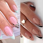 Simple Leopard Press on Nails Long Almond False Nails Starry Sky French