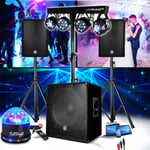 PACK SONO ENCEINTE + SUBWOOFER 1800W USB Bluetooth + PIEDS + CABLES + PORTIQUE LUMIERES - PA DJ SONO MIX Soirée disco mobile