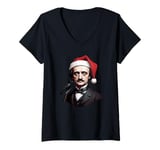 Womens Edgar Allen Poe With a Santa Claus Hat on Christmas V-Neck T-Shirt