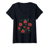 Womens Stranger Things Christmas Demogorgon Holly Pattern V-Neck T-Shirt