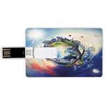 16G USB Flash Drives Credit Card Shape World Memory Stick Bank Card Style Global View of Business World Artistic Display Buildings Air Balloons Planes Highway Decorative,Multicolor Waterproof Pen Thum