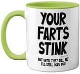 Funny Valentines Gifts for Him - Your Farts Stink Mug - Funny Mugs for Men, Birthday Gifts for Boyfriend Husband Dad, Joke Novelty Present, I Love You Daughter Son Wife, 11oz Green Ceramic Mugs