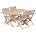 Ensemble table et chaises de jardin rimini 4 places en bois d'acacia et textilène taupe