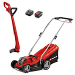 Einhell Power X-Change 18/33 Cordless Lawnmower and Strimmer Set - GE-CM 18/33 Li Battery Lawn Mower with Battery and Charger + GC-CT 18/24 P Li Grass Trimmer Set with 20 Replacement Blades