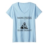 Womens Taking photos is like therapy Photographer press Camera Men V-Neck T-Shirt