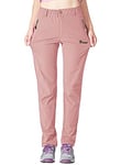 donhobo Waterproof Trousers Womens Walking Trousers Ladies Hiking Pants Zip Joggers Overtrousers Lightweight Work Trousers Quick Dry Outdoor Cargo Golf Trousers(Pink, XXL)