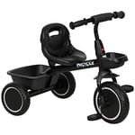 AIYAPLAY Tricycle pour Enfant évolutif avec siège réglable - pédales - 2 paniers - Ceinture - pour Enfant de 2 à 5 Ans - Noir