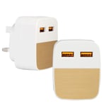 2.1 Amp* IC Tested USB Plug Charger Compatible with iOS 5 5S SE 6 6S PLUS Pro/Air 2/Mini 4, Samsung Dual Port USB Charger, Huawei Wall Charger, Tablet Kindle & Various Phones' Charger (Gold)