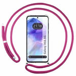 Tumundosmartphone Étui pendentif transparent pour Samsung Galaxy A55 5G avec cordon rose fuchsia