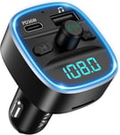 Transmetteur FM Bluetooth 5.3,Adaptateur Autoradio sans Fil avec Charge Rapide PD 36W,Rétroéclairage LED,Appels Mains Libres,Prise en Charge Bluetooth,Carte TF,Clé USB(Q409)