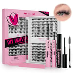 PRO DIY Lash Extension Kit 280pcs Lash Clusters D Curl Eyelash Extension Kit Individual Lashes with Lash Bond and Seal Lash Applicator Easy to Apply at Home(30D+40D-9-16mix Kit)