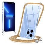 Yoedge Coque pour iPhone 13 Pro avec Cordon 6,1", Transparente Coque Collier Réglable Téléphone Étui Portable Lanyard Housse, Etui avec PC + TPU Bumper Anti-Chute Protection Case, Arc-en-Ciel