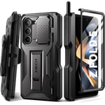 Tongate for Galaxy Z Fold 5 Case, with New S Pen Holder & Screen Protector & Kickstand, Full-Body Rugged Hinge Protection Case with Belt-Clip & Camera Cover for Samsung Galaxy Z Fold 5 Case, Black