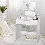 Ml-design - Coiffeuse Moderne Blanc 80x40x140 cm avec Miroir, 2 Tiroirs, 2 Compartiments de Rangement Ouverts, en Bois mdf, Table de Maquillage