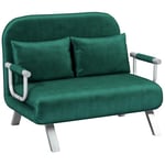 HOMCOM Canapé Convertible 2 Places canapé-lit 2 Places avec Dossier réglable et 2 Coussins, canapé en revêtement Aspect suède déhoussable pour Salon, Chambre d'amis, 111 x 80 x 78 cm, Vert