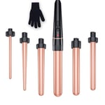 6-in-1 Hair Styling Set, Tourmaline Ceramic Curling Wands, Waver, Crimper - Anti-Static, Heat Resistant Glove & Clips