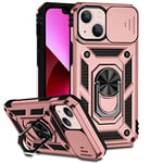 Hitaoyou iPhone 13 Case, iPhone 13 Case with Camera Cover & Kickstand Military Grade Shockproof Heavy Duty Protective with Magnetic Car Mount Holder Phone Cases for iPhone 13 Rosegold