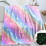 LXTOPN Couverture pour Enfants, Couverture Licorne Brille dans l'obscurité - 130 x 150 cm - Peluche Couverture Polaire Lumineuse pour Les Filles, Les garçon （Gradient, 130 x 150 cm）