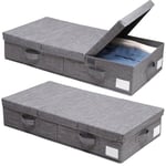 2 Pack 50L UnderBed Storage Box with Remove Lid, Foldable Linen Storage Box with Sturdy Sidewalls/Bottom, Under Bed Drawers with 4 Handles for Clothes, Blanket, Bedding, Toys, Shoes