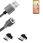 Data charging cable for Oppo Reno8 with USB type C and Micro-USB adapter