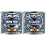 2x Hammerite Direct To Rust Hammered Black Quick Drying Metal Paint 250ml